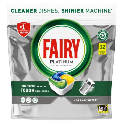 Fairy Platinum All in One Lemon Dishwasher Tablets (32 Piece)