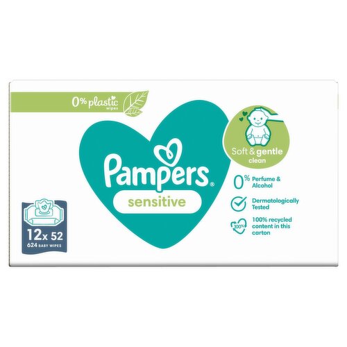 Pampers Sensitive Baby Wipes 0% Plastic 12 Pack (52 Piece)