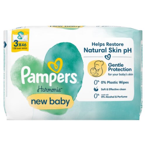 Pampers Harmonie New Baby 0% Plastic Baby Wipes 3 Pack (46 Piece)