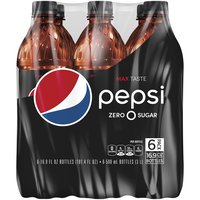Pepsi Zero Sugar Soda, 16.9 fl oz, 6 count