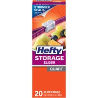 Hefty Storage Bags, Slider Quart Size, 20 Each