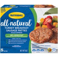 Butterball All Natural Turkey Breakfast Sausage Patties, 8 count, 8 oz