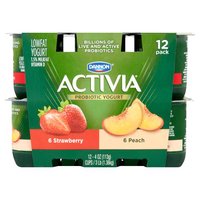 Activia Strawberry and Peach Lowfat Yogurt, 4 oz, 12 count