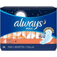 Always Size 4 Unscented Maxi Overnight Pads With Wings, 26 Each