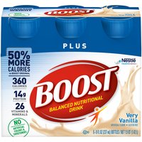 Boost Plus Very Vanilla Balanced Nutritional Drink, 8 fl oz, 6 count, 48 Fluid ounce