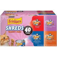Purina Friskies Wet Cat Food Variety Pack, Shreds Beef, Turkey, Whitefish, and Chicken & Salmon - (40) 5.5 oz. Cans