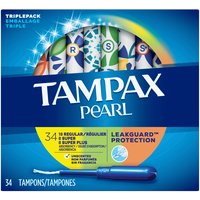 TAMPAX Pearl Regular, Super and Super Plus Absorbency Unscented Tampons Triplepack, 34 count