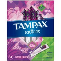 Tampax Radiant Tampons with LeakGuard Braid, Super Absorbency, Unscented, 14 Count