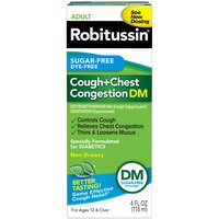 Robitussin Sugar Free Adult Cough+Chest Congestion DM Liquid, For Ages 12 & Over, 4 fl oz