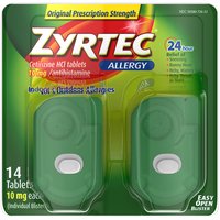 Zyrtec Original Prescription Strength Allergy Cetrizine HCl Tablets Go Packs, 10 mg, 14 count