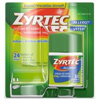 Zyrtec Indoor + Outdoor Allergies Cetrizine HCl Tablets, 10 mg, 30 count