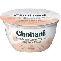 Chobani Clingstone Peach Less Sugar, Greek Yogurt, 5.3 Ounce