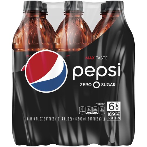 Pepsi Zero Sugar Soda, 16.9 fl oz, 6 count
Pepsi Zero Sugar is the only soda with zero calories and maximum Pepsi taste!