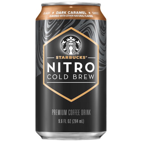 Starbucks Nitro Cold Brew Dark Caramel Premium Coffee Drink, 9.6 fl oz
Nitrogen-Infused Cold Brew
Our cold brew is infused with nitrogen the moment you open it, creating a rush of creamy texture. We've added a touch of dark caramel flavor and sweetness that perfectly complements the supersmooth black coffee.