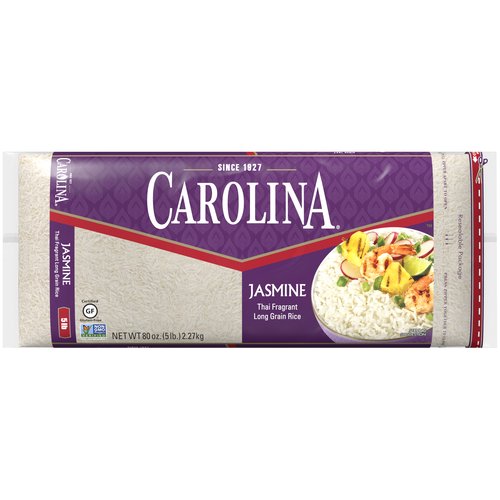 Carolina Jasmine Thai Fragrant Long Grain Rice, 80 oz
Make your meals stand out from the crowd with Carolina® Jasmine Rice. Choosing authentic ingredients for ethnic dishes ensures a unique experience, and you'll instantly immerse yourself in the mountains of Thailand when Carolina® Jasmine Rice fills your kitchen with its' aromatic fragrance. This rice also pairs wonderfully with different cuisines from around the world - allowing you to follow a recipe or create an original fusion of flavors. Carolina Rice Unites™.