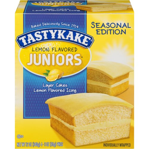 Tastykake Juniors Lemon Flavored Icing Layer Cakes Seasonal Edition Family Pack, 3 oz, 4 count