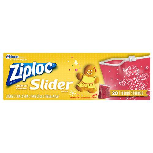 Ziploc Limited Edt Holiday Slider Storage Bags Red Quart, 20 each