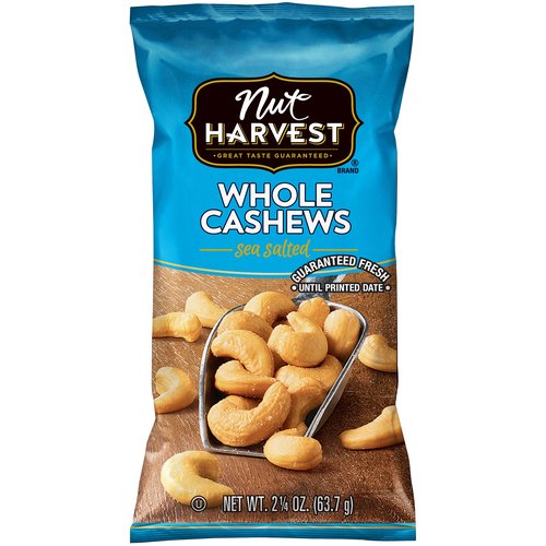 Nut Harvest Sea Salted Whole Cashews, 2 1/4 oz
5g Protein per Serving*
*See Nutrition Information for Total Fat and Saturated Fat Content

We're Nuts About 'Em™