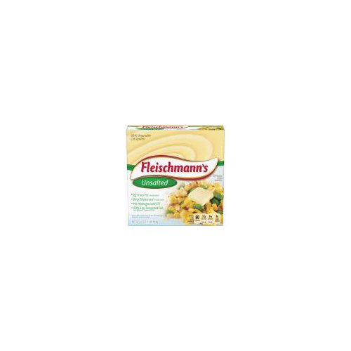 Fleischmann's Unsalted Butter, 16 oz
Per serving (1 tbsp)
Fleischmann's® Unsalted (14g): Cal. 80; Fat 9g; Sat. fat 3.5; Chol. 0mg
Unsalted Butter (14g): Cal. 100; Fat 11g; Sat. fat 7; Chol. 30mg