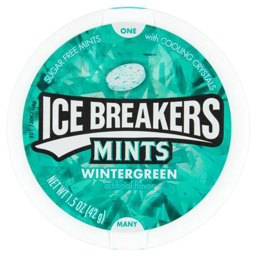 Ice Breakers Wintergreen Sugar Free Mints, 1.5 oz
Keep your breath fresh with ICE BREAKERS wintergreen breath mints. These sugar-free mints are packed with wintergreen cooling crystals and placed in a convenient tin, so you can keep your taste buds busy no matter where the day takes you. Enjoy a cool, classic wintergreen flavor with no added sugar. Keep a container in your desk drawer at the office, the glove compartment in your car and the pantry at home for instant minty refreshment anytime you or your loved ones need it. Each compact container of ICE BREAKERS mints will stay closed until you're ready thanks to a handy snap-close lid, which can dispense just one mint if you're flying solo or several at a time if you're in the sharing mood. Make sure you have enough for Christmas stockings, Valentine's Day party favors, Easter baskets, trick-or-treat bags and work meetings throughout the year that call for the freshest breath.