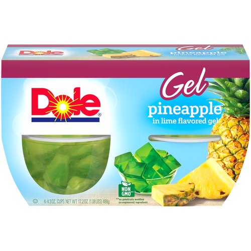 Dole Pineapple in Lime Gel, 4.3 oz, 4 count
Non GMO**
**no genetically modified (or engineered) ingredients