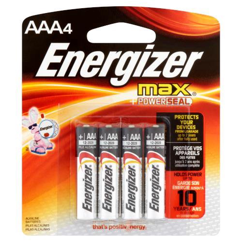 Energizer MAX AAA Batteries (4 Pack), Triple A Alkaline Batteries
4 pack of Energizer MAX Alkaline AAA Batteries, Triple A Batteries

Our #1 Longest Lasting Max™