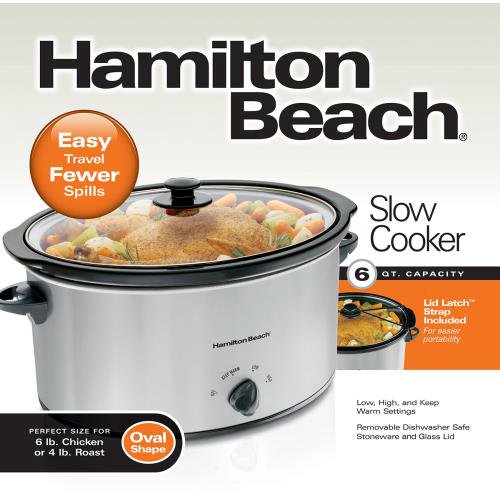 Hamilton Beach 6 Qt. Capacity Oval Shape Slow Cooker