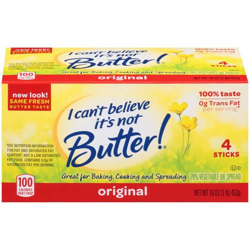 I Can't Believe It's Not Butter! Sticks are perfect for baking. Specially formulated to bake and taste like butter, you can use them in all of your favorite baking recipes.