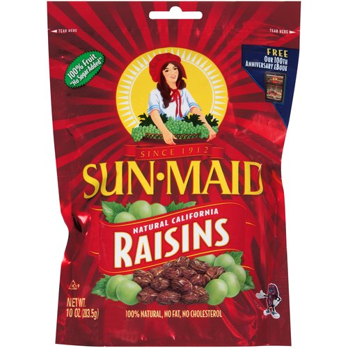 Sun-Maid California Sun-Dried Raisins, 10 oz
Fresh-Lock®

0g added sugars*
*All Raisins have 0g Added Sugars.