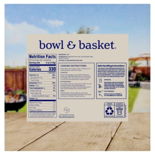 Bowl & Basket 75% Lean 25% Fat Beef Burgers, 1/4 pound, 20 count Image 3 of 3