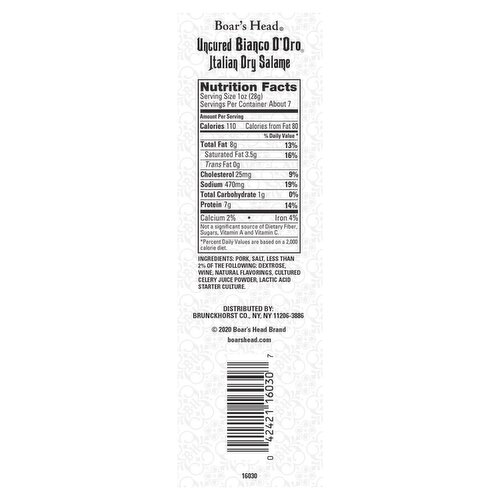 Boar's Head Bianco D'Oro Uncured Italian Dry Salame, 7 oz Image 4 of 10