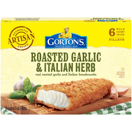 Sea-foodies rejoice. Dashes of Italian spices and savory breadcrumbs give Gorton's Roasted Garlic & Italian Herb Artisan Fillets a flavor to remember, for a meal no one will forget.