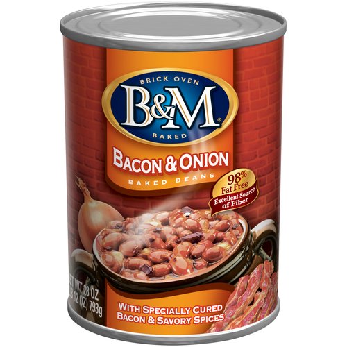 B&M Bacon & Onion with Specially Cured Bacon & Savory Spices Baked Beans, 28 oz
Delicious B&M beans are slow-baked in brick ovens for hours. Our baking method produces beans with a perfect texture and deep flavor unlike any others. Wholesome and healthful, B&M beans are sweetened with molasses and cane sugar, are an excellent source of fiber and 98% fat free.
With B&M, you'll enjoy every spoonful!