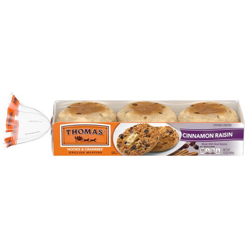 Thomas' Nooks & Crannies Cinnamon Raisin English Muffins, 6 count, 13 oz
The original Nooks & Crannies English Muffin with plump raisins and just enough cinnamon makes your day even sweeter.