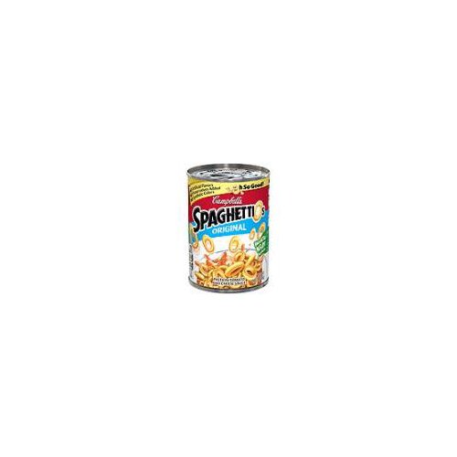 Campbell's Original Spaghettios, 15.8 oz
Dig into a dish the whole family will enjoy with SpaghettiOs Original Canned Pasta. Each delicious bite of this canned pasta features the classic o-shaped pasta you know and love to add some fun to any snack. This canned pasta puts a yummy spin on traditional tomato sauce with a tomato and cheese combo that makes a great addition to any meal. One cup of SpaghettiOs Canned Pasta contains 1/2 a cup of vegetables, as well as 4 essential nutrients for a healthy snack or lunch you can feel good about. Break out this convenient canned food when you're craving tasty snacks, or prepare it as a healthy entree. This microwave pasta is ready in as little as 3 minutes. Just heat in a microwave-safe bowl on high for 1 1/2 to 2 minutes, let stand for 1 minute, then stir. Or, cook up this fun-loving pasta on the stove. The can is recyclable for easy disposal. Add character to every bite with SpaghettiOs: the neat round pasta you can eat with a spoon.