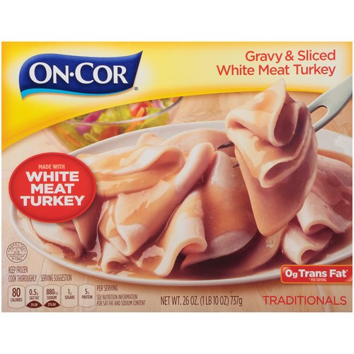On-Cor Traditionals Gravy & Sliced White Meat Turkey, 26 oz
0g trans fat*
* per serving