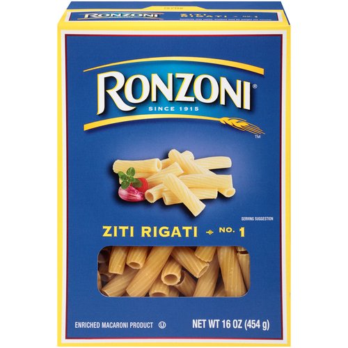 Ronzoni Ziti Rigati No. 1 Pasta, 16 oz
Enriched Macaroni Product