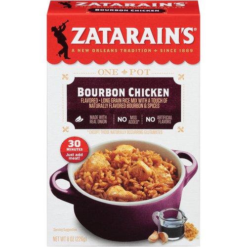 Zatarain's Bourbon Chicken Flavored Rice, 8 oz
Inspired by the French Quarter, the grand old neighborhood known for exquisite dining and a carefree spirit, this Bourbon Chicken Flavored Rice delivers a tantalizing balance of sweet and savory flavors that makes it a mealtime favorite in any neighborhood. Zatarain's Bourbon Chicken Flavored Rice is a bold compliment to any meal. Use it as a side to liven up a simple grilled chicken breast, or stir in a mixture of fresh vegetables. However you prepare it, you've found a flavorful, satisfying new addition to your weekly dinner lineup.