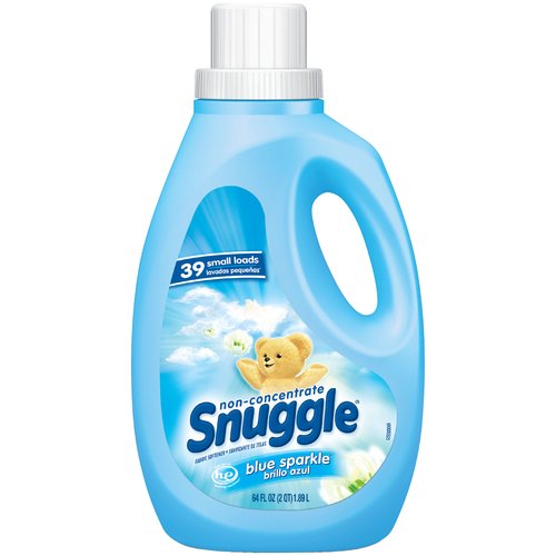 Snuggle Non-Concentrate Blue Sparkle Fabric Softener, 39 loads, 64 fl oz
39 small loads*
*This package contains up to 39 uses if measured as indicated for small loads.

Safe for all HE washing machines◊
◊HE compatible for small loads. Follow the manufacturers use and care guide for proper dispensing of the fabric conditioner.
