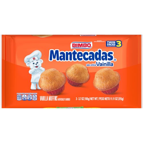 Bimbo Mantecadas Vanilla Muffins, Artificially Flavored, 3 Twin Packs Per Box, 6 Muffins Total