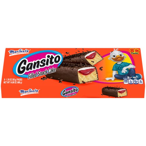Gansito is a delicious artificially flavored strawberry- and crme-filled cake with chocolate-flavored coating.