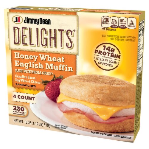Jimmy Dean Delights Honey Wheat English Muffin Sandwiches, 4 count, 18 oz