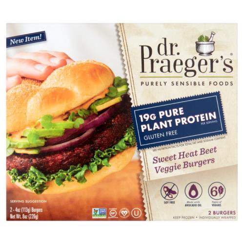 Dr. Praeger's Sweet Heat Beet Veggie Burgers, 4 oz, 2 count
Pure Plant Protein
Our Pure Plant Protein Sweet Heat Beet Veggie Burgers were created with delicious, high-quality pea protein combined with avocado oil and different types of veggies. We've got flavors that'll make your taste buds do a happy dance!