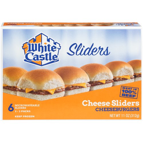 White Castle Classic Cheese Sliders, 6 count, 11 oz
Easy to Heat. Fun to Eat.™
Craveable. Flavorful. Irreplaceable.
Some people say The Original Slider® is perfect and can't be topped. To those people, we say ''how about a slice of tasty, melty American cheese?'' The classic combo of 100% beef and grilled onions on our signature bun was already craveable. We just made it more satisfying and irreplaceable. Sliders are great on their own or customized with your favorite toppings. And try not to drool too much...
From our Castle to your freezer -- It's What You Crave®!
Turn Your Home into a Castle.