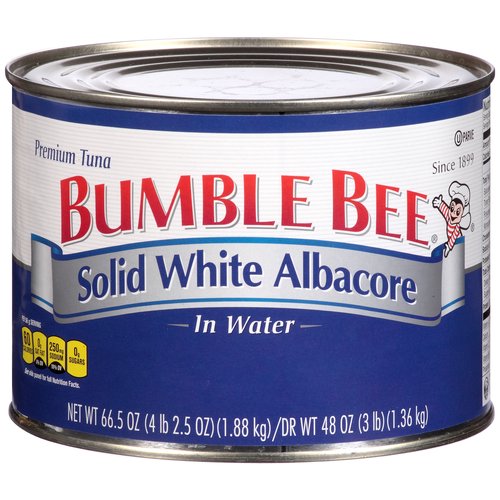Bumble Bee Solid White Albacore Tuna in Water 66.5 oz. Can
Our premium Solid White Albacore in Water doesn't just do it all, it does it all better. It's fast food that doesn't come from a fryer. A workout fuel with 29g lean protein per can that beats the hell out of eggs and protein shakes. A superfood without the super high cost. It will comfort you in a casserole, turn the table up on a taco Tuesday, and make you a real wrap god. We'd call it the skipjack of all trades, if it wasn't albacore.