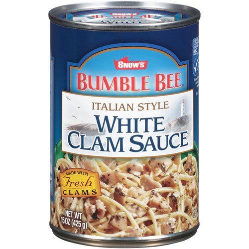Snow's Bumble Bee Italian Style White Clam Sauce 15 oz. Can
Our authentic Italian Style White Clam Sauce is perfect with bucatini, pici, fettuccine or whatever you have in the pantry.

We are pleased to bring you our signature White Clam Sauce - tender clams from the deep, icy waters of the North Atlantic mixed with olive oil, garlic, and spices to create a delicious, authentic, Italian specialty. Serve over linguini and let the experience transport you to an outdoor café in a bustling Italian village.
From our family to yours, we hope you enjoy.
Mangia!