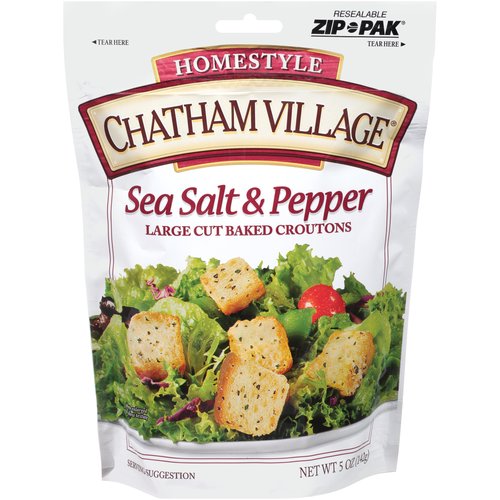 Chatham Village Homestyle Sea Salt & Pepper Large Cut Baked Croutons, 5 oz