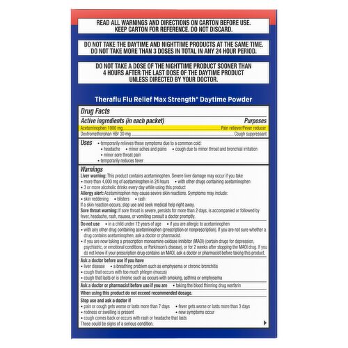 Gsk Theraflu Flu Relief Max Strength Honey Lemon Daytime + Nighttime Powder, 12 count