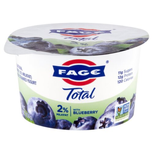Fage Total 2% Milkfat with Blueberry All Natural Lowfat Greek Strained Yogurt, 5.3 oz