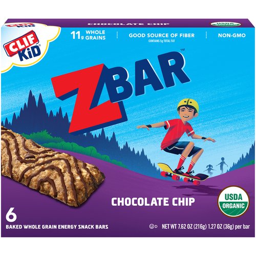 Clif Kid Zbar Chocolate Chip Baked Whole Grain Energy Snack Bars, 1.27 oz, 6 count